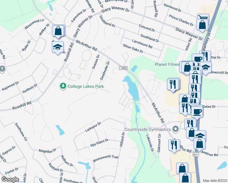 map of restaurants, bars, coffee shops, grocery stores, and more near 546 Nostalgia Lane in Fayetteville