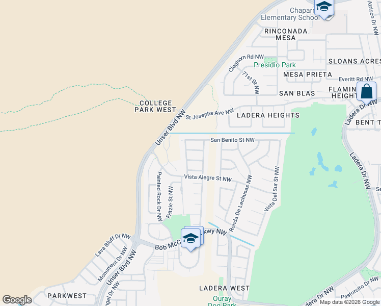 map of restaurants, bars, coffee shops, grocery stores, and more near 7728 San Agustine Street Northwest in Albuquerque