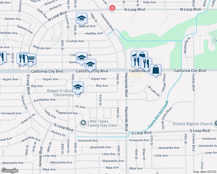 map of restaurants, bars, coffee shops, grocery stores, and more near in California City