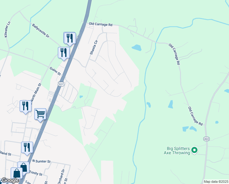 map of restaurants, bars, coffee shops, grocery stores, and more near 916 Torsion Lane in Clover