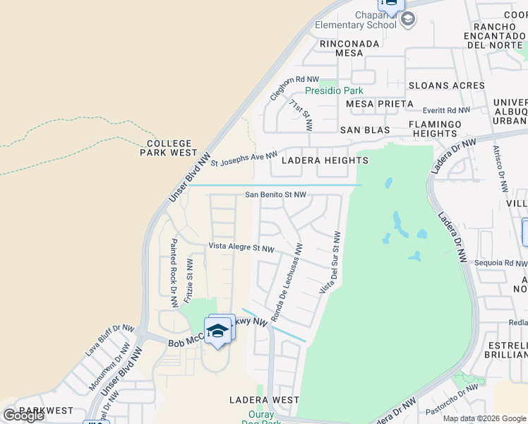 map of restaurants, bars, coffee shops, grocery stores, and more near 7520 Danielito Avenue Northwest in Albuquerque