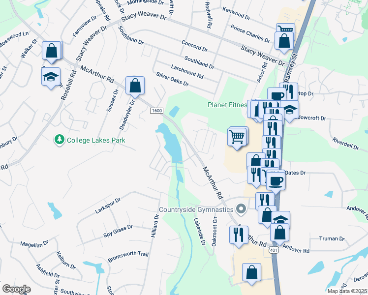 map of restaurants, bars, coffee shops, grocery stores, and more near 2609 Crowfield Ct in Fayetteville