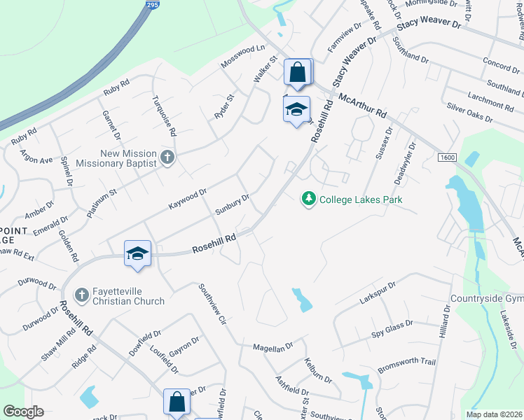 map of restaurants, bars, coffee shops, grocery stores, and more near 4604 Needham Drive in Fayetteville