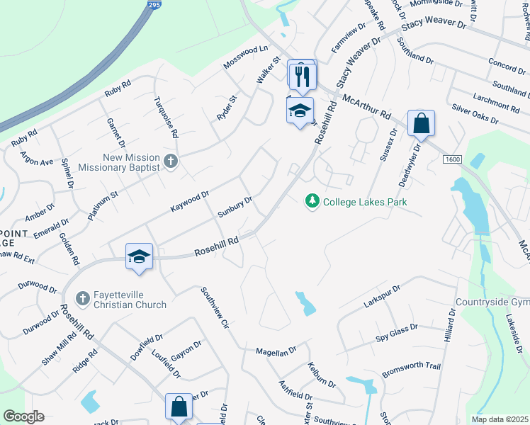 map of restaurants, bars, coffee shops, grocery stores, and more near 4604 Needham Drive in Fayetteville
