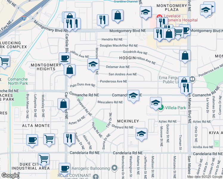map of restaurants, bars, coffee shops, grocery stores, and more near 4108 Palo Duro Avenue Northeast in Albuquerque