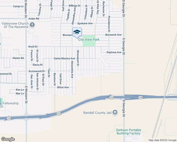 map of restaurants, bars, coffee shops, grocery stores, and more near 8300 Knoxville Drive in Amarillo