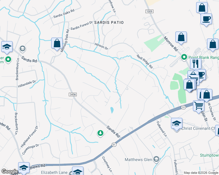 map of restaurants, bars, coffee shops, grocery stores, and more near 509 Trafalgar Place in Matthews