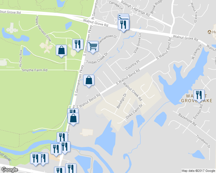 map of restaurants, bars, coffee shops, grocery stores, and more near 242 German Park Cove in Memphis