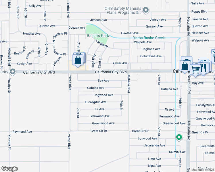 map of restaurants, bars, coffee shops, grocery stores, and more near 7313 Catalpa Avenue in California City