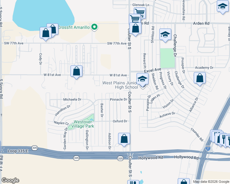 map of restaurants, bars, coffee shops, grocery stores, and more near 8300 English Bay Parkway in Amarillo