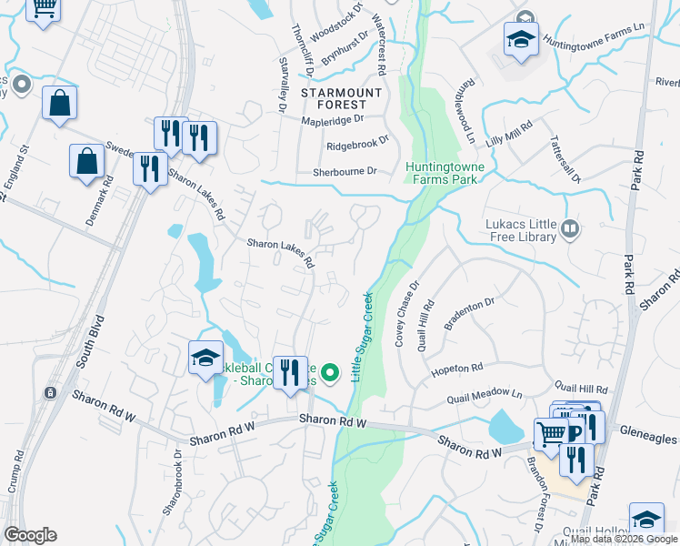 map of restaurants, bars, coffee shops, grocery stores, and more near 2009 Stoney Point Lane in Charlotte