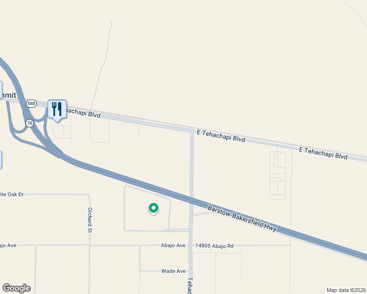 map of restaurants, bars, coffee shops, grocery stores, and more near 915 Willow Court in Tehachapi