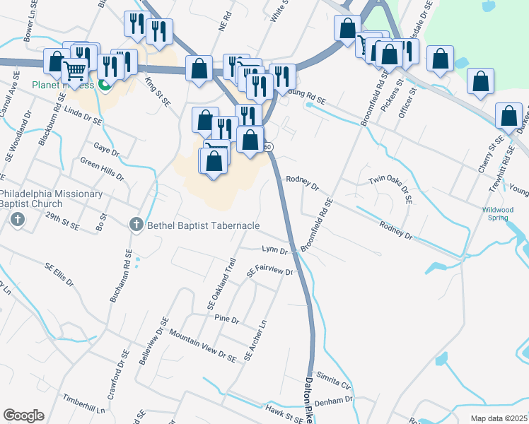 map of restaurants, bars, coffee shops, grocery stores, and more near 130 Southeast Tiffany Lane in Cleveland
