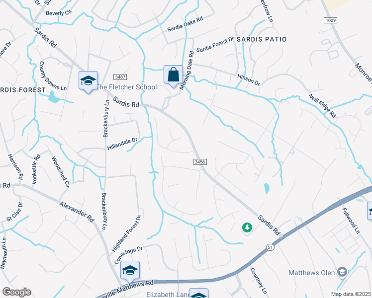 map of restaurants, bars, coffee shops, grocery stores, and more near 9130 Sardis Road in Matthews