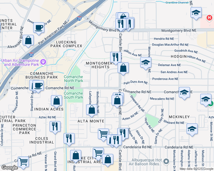 map of restaurants, bars, coffee shops, grocery stores, and more near in Albuquerque
