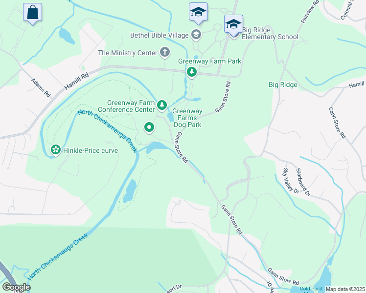 map of restaurants, bars, coffee shops, grocery stores, and more near 4943 Gann Store Road in Chattanooga