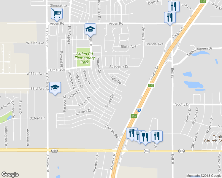 map of restaurants, bars, coffee shops, grocery stores, and more near 8218 Prosper Drive in Amarillo