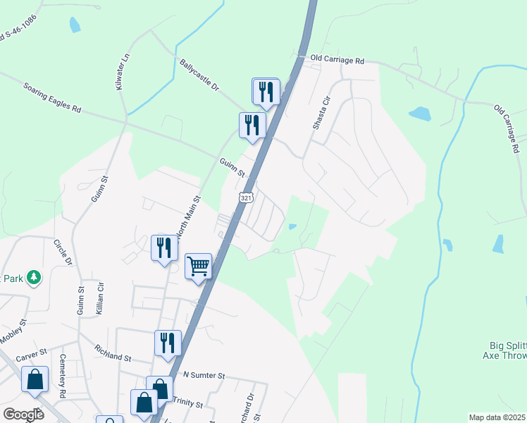 map of restaurants, bars, coffee shops, grocery stores, and more near 986 Cloninger Street in Clover