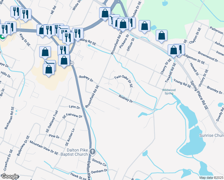 map of restaurants, bars, coffee shops, grocery stores, and more near 2415 Rodney Drive in Cleveland