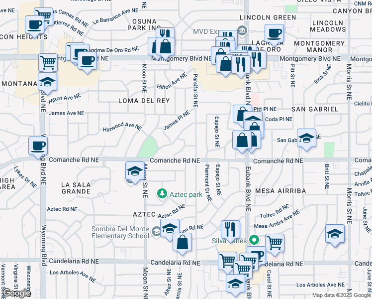 map of restaurants, bars, coffee shops, grocery stores, and more near 3720 Altez Street Northeast in Albuquerque