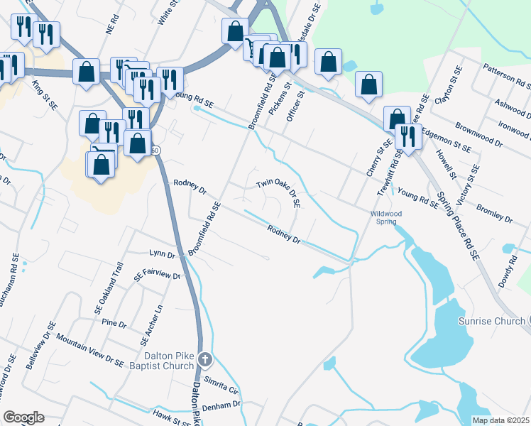 map of restaurants, bars, coffee shops, grocery stores, and more near 2415 Rodney Drive in Cleveland