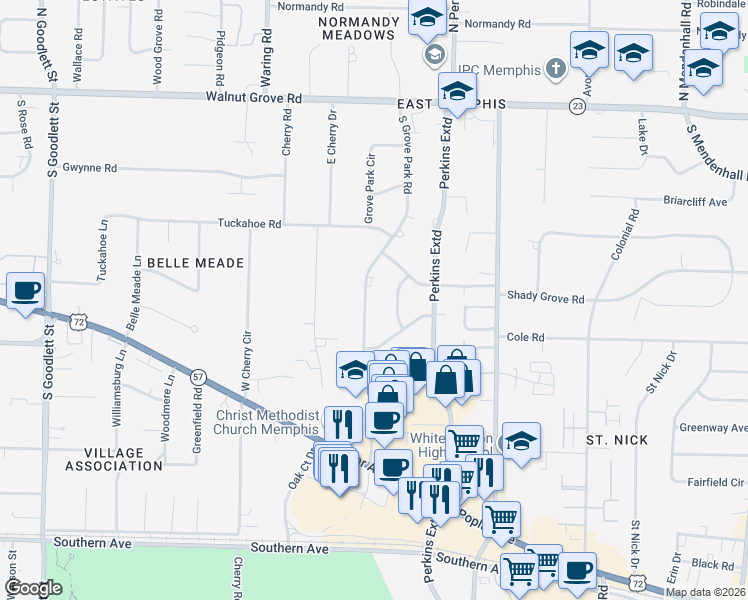 map of restaurants, bars, coffee shops, grocery stores, and more near 261 Wakefield Drive in Memphis