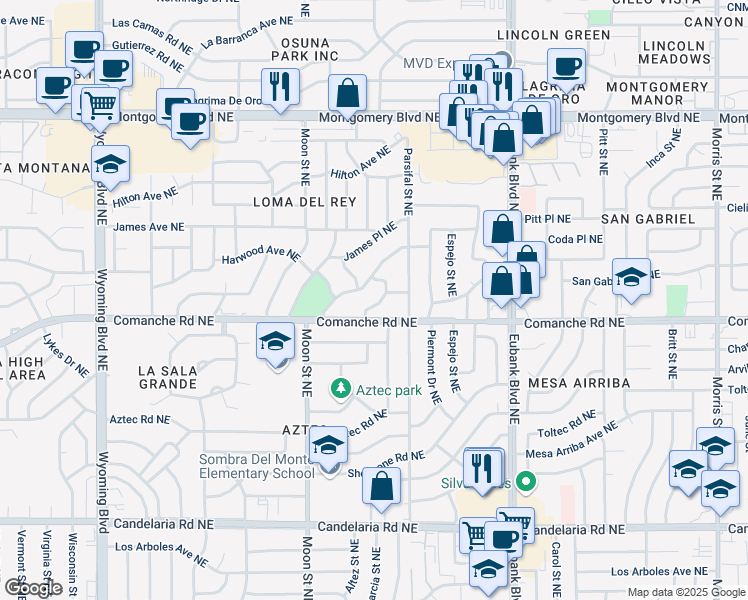 map of restaurants, bars, coffee shops, grocery stores, and more near 3720 Altez Street Northeast in Albuquerque