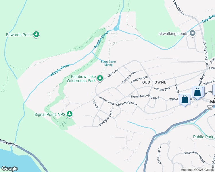 map of restaurants, bars, coffee shops, grocery stores, and more near 313 Signal Mountain Boulevard in Signal Mountain