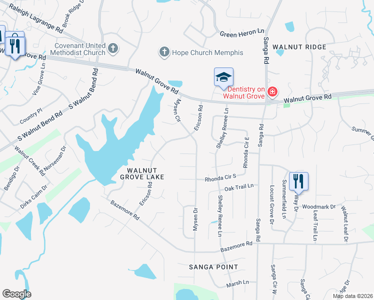 map of restaurants, bars, coffee shops, grocery stores, and more near 857 Woodcock Cove in Shelby County