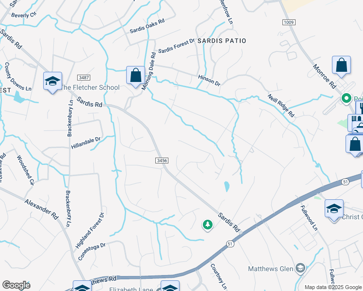 map of restaurants, bars, coffee shops, grocery stores, and more near 9220 Tillot Drive in Matthews