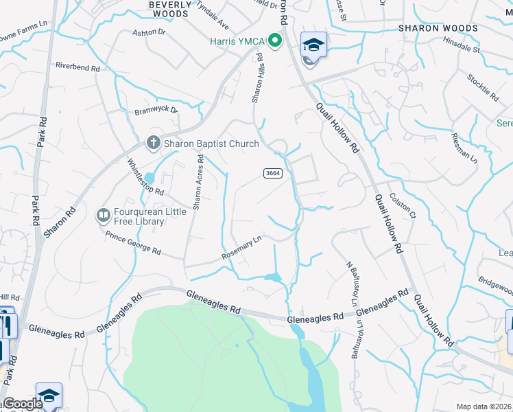 map of restaurants, bars, coffee shops, grocery stores, and more near 6256 Sharon Hills Road in Charlotte