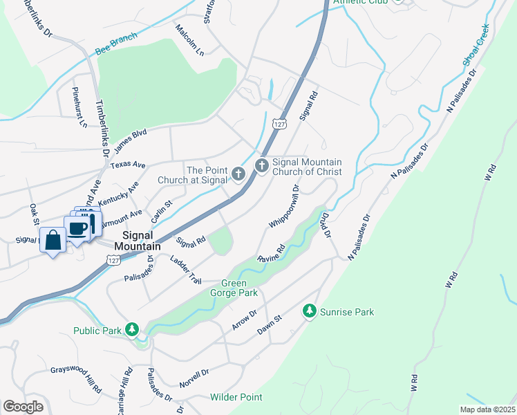 map of restaurants, bars, coffee shops, grocery stores, and more near 940 Signal Road in Signal Mountain
