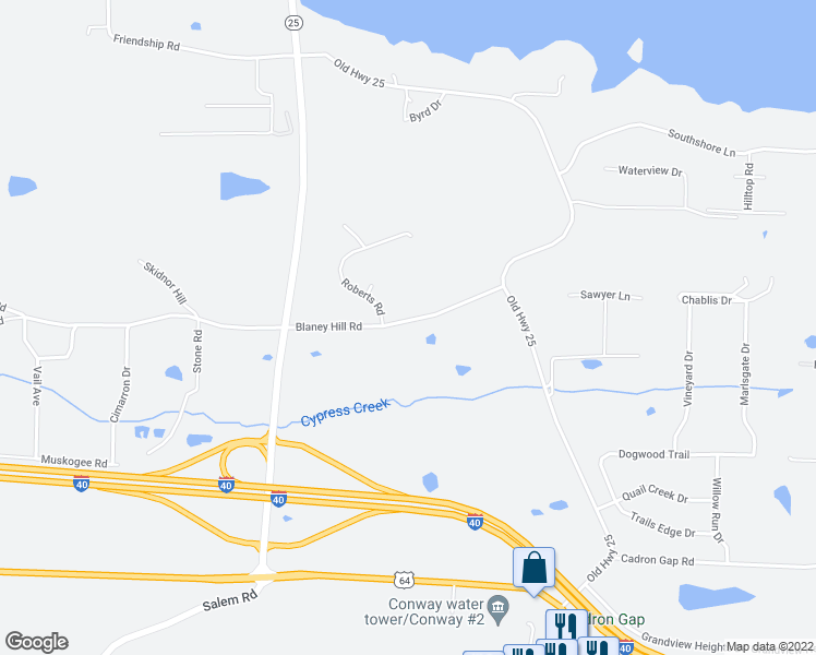 map of restaurants, bars, coffee shops, grocery stores, and more near 2145 Blaney Hill Road in Conway