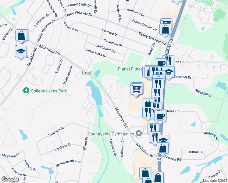 map of restaurants, bars, coffee shops, grocery stores, and more near 4500-4598 Bluetick Drive in Fayetteville