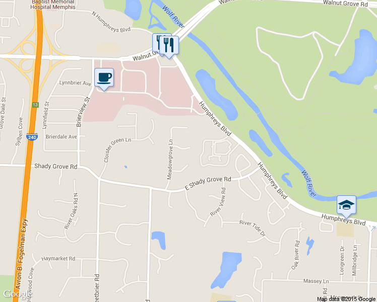 map of restaurants, bars, coffee shops, grocery stores, and more near 6252 Meadowgrove Cove in Memphis