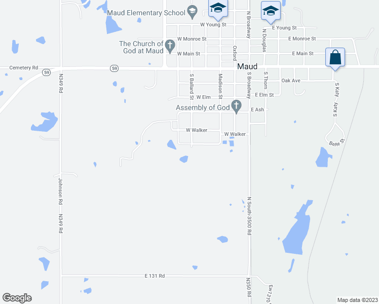 map of restaurants, bars, coffee shops, grocery stores, and more near 501 Timmons Street in Maud