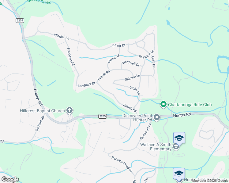 map of restaurants, bars, coffee shops, grocery stores, and more near 7177 British Road in Ooltewah