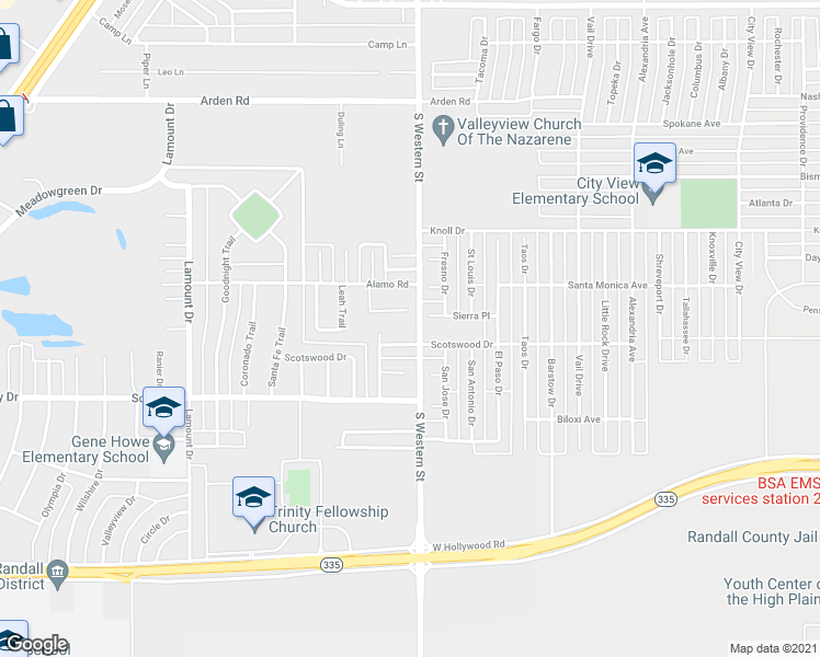 map of restaurants, bars, coffee shops, grocery stores, and more near 8118 South Western Street in Amarillo