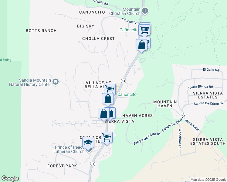 map of restaurants, bars, coffee shops, grocery stores, and more near 12165 New Mexico 14 in Cedar Crest