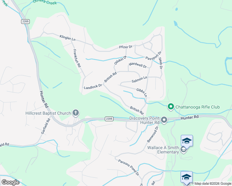 map of restaurants, bars, coffee shops, grocery stores, and more near 7177 British Road in Ooltewah