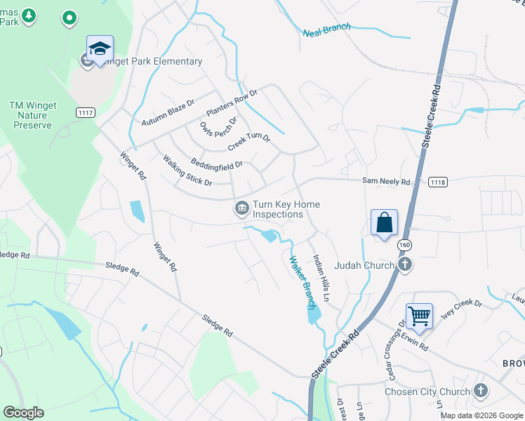 map of restaurants, bars, coffee shops, grocery stores, and more near 12003 Planters Estates Drive in Charlotte