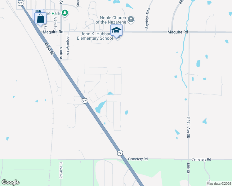map of restaurants, bars, coffee shops, grocery stores, and more near 1225 Limestone Drive in Noble