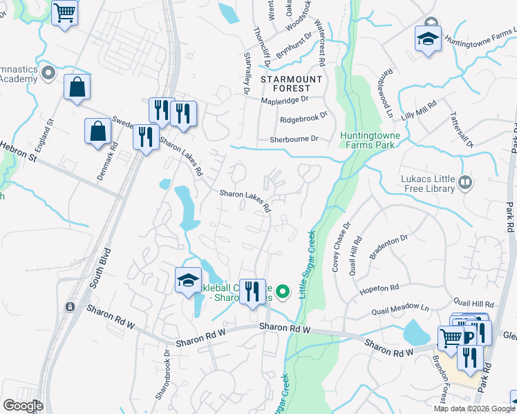 map of restaurants, bars, coffee shops, grocery stores, and more near 1905 Meadowlark Lane in Charlotte