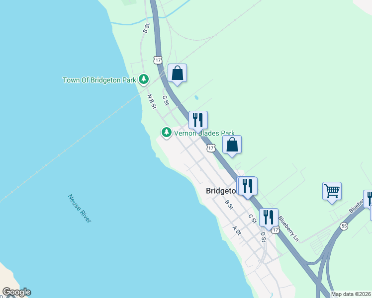 map of restaurants, bars, coffee shops, grocery stores, and more near 802 North B Street in New Bern