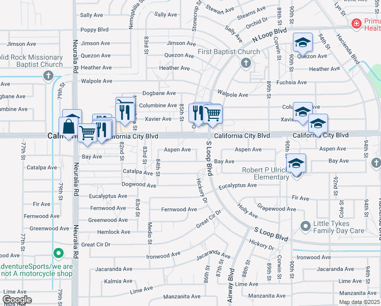 map of restaurants, bars, coffee shops, grocery stores, and more near in California City