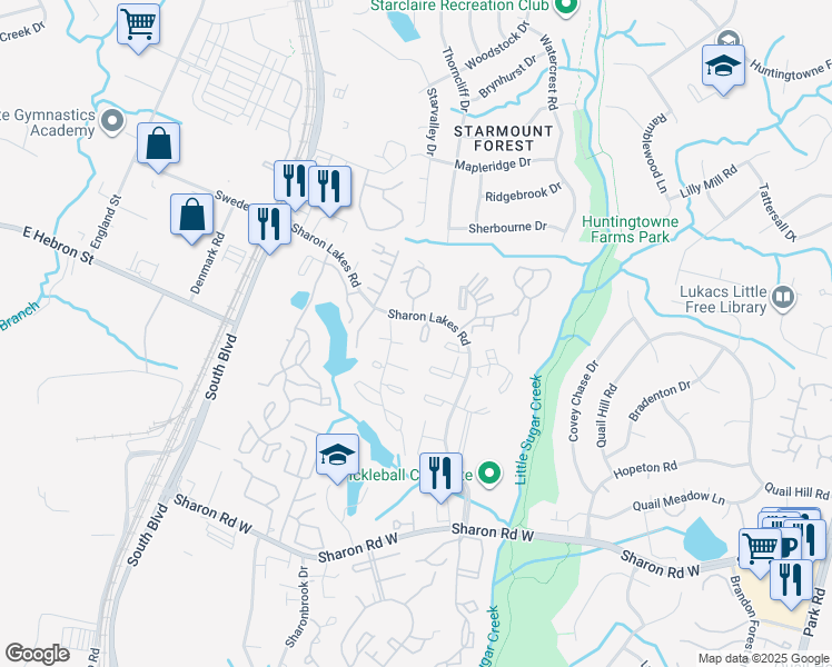 map of restaurants, bars, coffee shops, grocery stores, and more near 1905 Meadowlark Lane in Charlotte