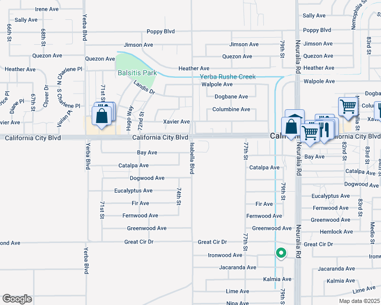 map of restaurants, bars, coffee shops, grocery stores, and more near California City Boulevard in California City