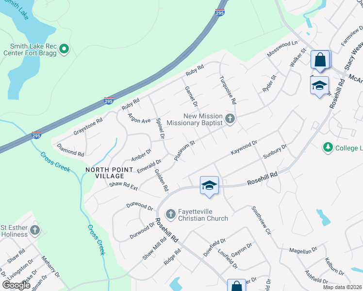 map of restaurants, bars, coffee shops, grocery stores, and more near 513-599 Platinum Street in Fayetteville