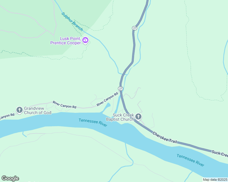 map of restaurants, bars, coffee shops, grocery stores, and more near 21959 River Canyon Road in Chattanooga
