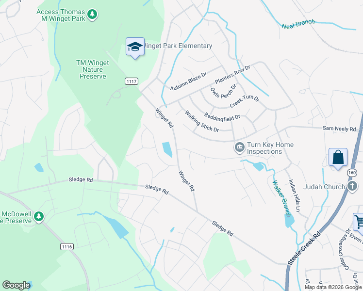map of restaurants, bars, coffee shops, grocery stores, and more near 12841 Winget Road in Charlotte